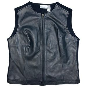 Vintage Jaclyn Smith Leather Zip Up Vest XL Moto Biker Knit